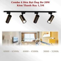 Combo 4 Đèn Rọi Ống Bơ Công Suất 20w + Thanh Ray 1,5M - Đèn Led Rọi Ray Trang Trí Cửa Hàng