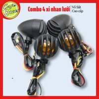 Combo 4 đèn xi nhan xe máy độ vỏ sắt xi đen có lưới bảo vệ cho xe classic CAFE RACER