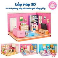 Combo 4 đồ chơi lắp ráp 3D bằng giấy 04 kiểu phòng cho bé gái