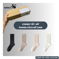 Combo 4 đôi tất nữ trơn viền cổ chân phong cách nữ sinh 100% cotton nguyên chất co giãn mềm mịn