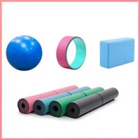 Combo 4 dụng cụ tập Yoga cao cấp hiệu quả  1 bóng tập Yoga trơn  1 vòng tập Yoga trơn  1 gạc tập Yoga trơn  1 thảm Yoga đinh tuyến