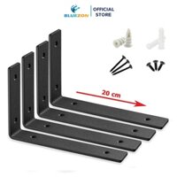 Combo 4 giá treo chữ L BLUEZON 20cm, ke chữ L bằng thép phủ sơn tĩnh điện màu đen, kèm phụ kiện vít tắc kê