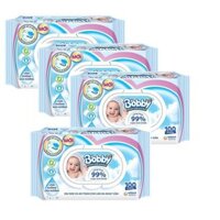 Combo 4 gói Khăn ướt Bobby không mùi 100 tờ