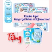 Combo 4 gói khăn ướt Bobby không mùi tặng 1 gói khăn ướt
