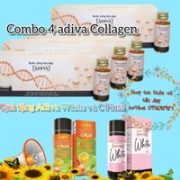 Combo 4 hộp ADIVA collagen 14 lọ /Hộp - Tặng 1 ADIVA Acerola C Plus và 1 White Trắng da 60 viên