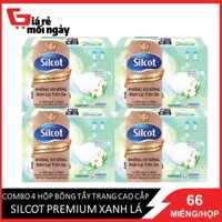 Combo 4 hộp bông tẩy trang cao cấp Silcot Premium (Xanh lá) 66 miếng/hộpX4