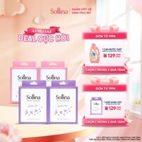 Combo 4 hộp khăn giấy ướt vệ sinh phụ nữ Sollina độ ẩm vừa phải giúp vùng kín khô thoáng dễ chịu - 20 gói/hộp