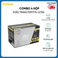 Combo 4 Hộp khẩu trang y tế 4 lớp Perfetta Ultra Trắng/Xanh - Hàng Xuất Khẩu (50 Cái/Hộp)