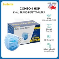 Combo 4 hộp Khẩu trang y tế cao cấp 4 lớp Perfetta Ultra Trắng/Xanh (35 Cái/Hộp)