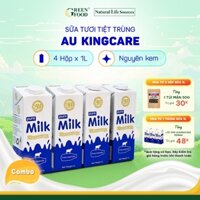 Combo 4 Hộp Sữa Tươi Tiệt Trùng AU KINGCARE 1L Nguyên Kem Không Đường - Giàu Canxi đạm Chính Hãng Úc
