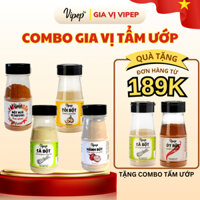 Combo 4 loại Gia vị tẩm ướp nấu ăn Vipep Hành bột 70g, Tỏi bột 70g, Sả bột 40g, Ngũ vị hương 40g