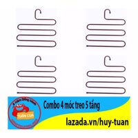 Combo 4 móc treo quần áo 5 tầng thông minh giao màu ngẫu nhiên [bonus]