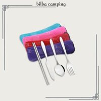 Combo 4 món dao đũa thìa dĩa inox cá nhân, Bộ dụng cụ ăn 4 món nhỏ gọn kèm túi đựng