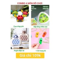 COMBO 4 MÓN ĐỒ CHƠI ( Cua chạy pin, Đập tăng chiều cao, Pop...it điện tử, 1 Còi trọng tài) Toy Phát Nhạc