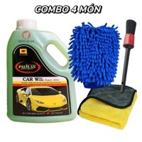 Combo 4 Món Nước Rửa Xe Bọt Tuyết Pallas 1.5 Lít Hương Táo, Khăn Lau, Bao Tay, Cọ, Rửa Xe Siêu Bóng