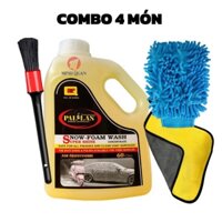 Combo 4 Món Nước Rửa Xe Bọt Tuyết Pallas 1.5 Lít Hương Chanh, Khăn Lau, Bao Tay, Cọ, Rửa Xe Siêu Bóng