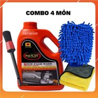 Combo 4 Món Nước Rửa Xe Bọt Tuyết Pallas 120 - 1.5 Lít, Bao Tay, Khăn Lau, Cọ, Rửa Xe Siêu Bóng