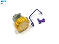 Combo 4 món: Pát gắn bình dầu gọng titan + Bình dầu Brembo xám khói nắp nhôm CNC màu vàng + Ốc GR5 6Li15 Đầu Dù Nhỏ Titan + Con tán GR5 6li màu titan