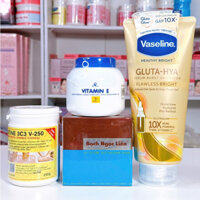 COMBO 4 MÓN Siêu dưỡng trắng Kem body bạch ngọc liên + vaseline x10 +abutine + vitamin e