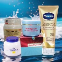 COMBO 4 MÓN Trắng cấp tốc. Kem body bạch ngọc liên + vaseline x10 +abutine +dưỡng vitamin e