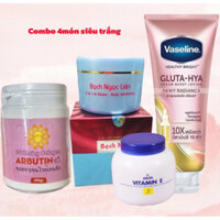COMBO 4 MÓN Trắng cấp tốc. Kem body bạch ngọc liên + vaseline x10 +abutine +dưỡng vitamin e