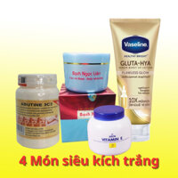 COMBO 4 MÓN Trắng Cấp Tốc[CHÍNH HÃNG] Kem Body Bạch Ngọc Liên, Vaseline x10, Abutine Dưỡng Vitamin E