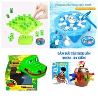 Combo 4 món trò chơi tương tác chơi nhóm thú vị - Thùng đâm hải tặc, cá sấu cắn tay, cây cân bằng ếch