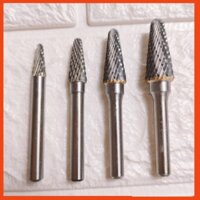 Combo 4 mũi mài hợp kim hình chóp cụt LX 6-12mm/ đầu mài, mũi doa hợp kim vonfram, phay, điêu khắc gỗ, nhôm, đồng, hợp k