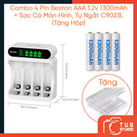 Combo 4 Pin Beston AAA (3A) 1.2v 1300mAh + Sạc Có Màn Hình, Tự Ngắt C9023L (Tặng Hộp)_TUG STUDIO