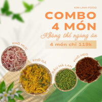 COMBO 4 Sản Phẩm 119k [ 100gr Khô Gà + 100gr Khô Heo + 100gr Mực Xé Sợi + 100gr Đậu Hà Lan Tỏi Ớt ] KimLinh Food