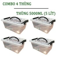 [COMBO 4 THÙNG] Thùng Nhựa 5000ml (5 lít) Trong Suốt Đựng Đồ Đa Năng có Quai Xách - Kích thước : 28 cm - 20 cm - 14.5 cm