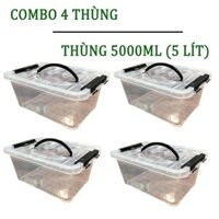 [COMBO 4 THÙNG] Thùng Nhựa 5000ml (5 lít) Trong Suốt Đựng Đồ Đa Năng có Quai Xách - Kích thước : 28 cm - 20 cm - 14.5 cm