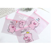Combo 4 túi zip đựng bút chống thấm hình heo hồng pink pig nhiều mẫu - Ngẫu nhiên