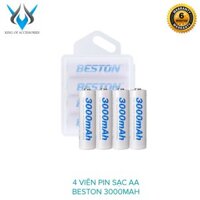 Combo 4 viên pin sạc AA Beston 3000mah - tặng hộp nhựa đựng pin (Trắng)