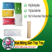 ComBo 4Kg Đường Màu -1Kg Que Quấn Kẹo-1Kg Túi 25.45cm Làm Kẹo Bông Gòn( Tặng dây thun)