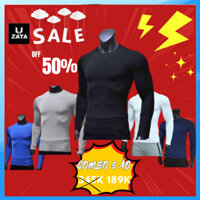 Combo 5 Áo Giữ Nhiệt Nam ZATA  Áo  Dài Tay Nam Body Bóng Đá Co Dãn 2 Chiều - Combo 5 áo Đen - Trắng - Xám - Than - BIỂN