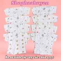 Combo 5 Áo sơ sinh Cộc Tay cúc chéo thun lạnh siêu mềm an toàn khi sử dụng cho bé 0-9kg