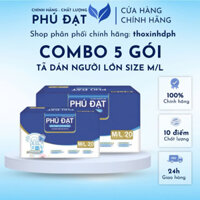 COMBO 5 bịch 100 miếng Tã dán người lớn PHÚ ĐẠT chính hãng siêu thấm vách chống tràn size ML từ 40-80kg tã người lớn