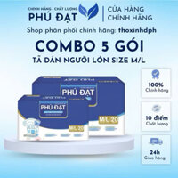 COMBO 5 bịch 100 miếng Tã dán người lớn PHÚ ĐẠT chính hãng siêu thấm vách chống tràn size ML từ 40-80kg tã bỉm người lớn