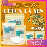Combo 5 bịch trà túi Lọc Detox Lá Sen 450g  [HTĐT tăng huyết áp, mất ngủ, giảm mỡ máu, mát gan, gan nhiễm mỡ, giảm cân]