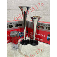 COMBO 5 bộ còi sinh hơi 2 loa Inox, bộ còi tạo hơi Inox kèm mô tơ cho xe 12v và 24v chỉ cần ắc quy