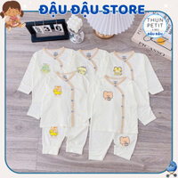 Combo 5 Bộ dài tay cho bé sơ sinh chất thun lạnh nền kem LT in hoạ tiết mềm mịn cho bé 3-9kg DL77 Đậu Đậu Store