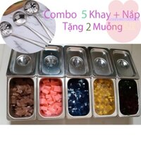 Combo 5 Bộ Khay Inox Đựng Thạch Trà Sữa, Topping GN 1/9 Các Size (Có Nắp)