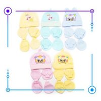 Combo 5 Bộ nón kèm bao tay chân thêu cho trẻ sơ sinh