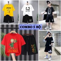 COMBO 5 Bộ quần áo bé trai size đại 17-40kg. Bộ đồ cho bé trai 5-14 tuổi (Zozo_Pikachu_Mặt cười_Sao B_Sọc Tay)