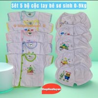 Combo 5 bộ và 3 bộ quần áo sơ sinh Cộc Tay cúc chéo chất vải 100% Cotton Bosini 0-9kg bé trai bé gái