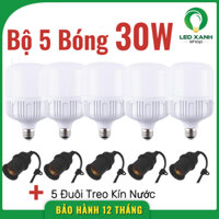 Combo 5 bóng đèn led 30W + 5 Đuôi đèn E27 Treo Kín Nước - ánh sáng trắng - Bảo hành 12 tháng