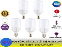 Combo 5 Bóng Đèn Led Siêu Tiết Kiệm Điện 30 W- Ánh Sáng Trắng Bảo Vệ Mặt chống nước chống côn trùng [bonus]