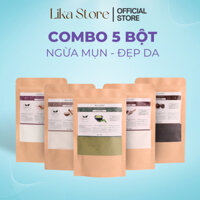 Combo 5 bột ngừa mụn đẹp da gồm bột đậu đỏ, cám gạo, yến mạch, trà xanh, bã cà phê 100gx5 - Lika Store
