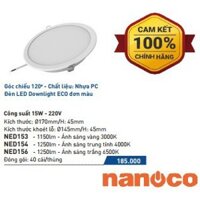 Combo 5 cái - Đèn LED Downlight Eco Series 15W  Nanoco NED153, NED154, NED156  - Góc Chiếu 120°